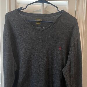 Polo by Ralph Lauren Charcoal V-Neck Long Sleeve Tee with Red Pony